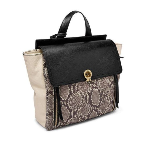 Fossil Handbags - Fossil Amelia Leather Convertible Crossbody Bag Backpack Purse‎ Snake Print
